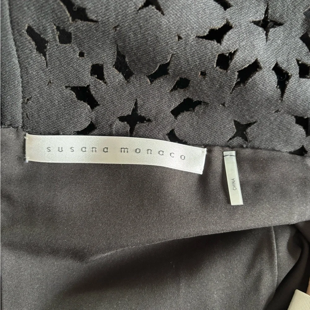 Susana Monaco | Black Wool Midi Dress with Pockets and Lace Collar Detail - Picture 4 of 7